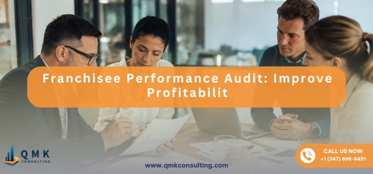 Franchise experts reviewing performance audit reports and financial data in a professional office.