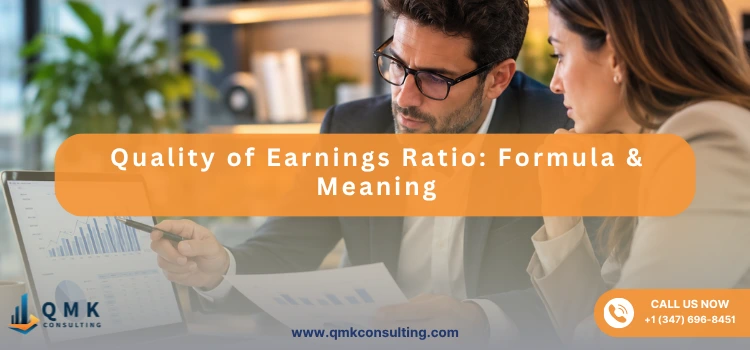 Financial consultants reviewing quality of earnings data, cash flow charts, and business performance reports in a modern office.